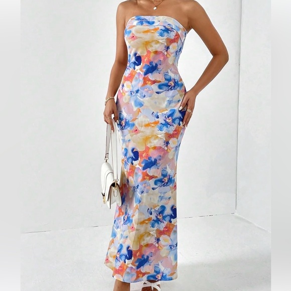 N/A Dresses & Skirts - Brand New Formal Event Summer Floral Multicolor Strapless Maxi Gown Dress